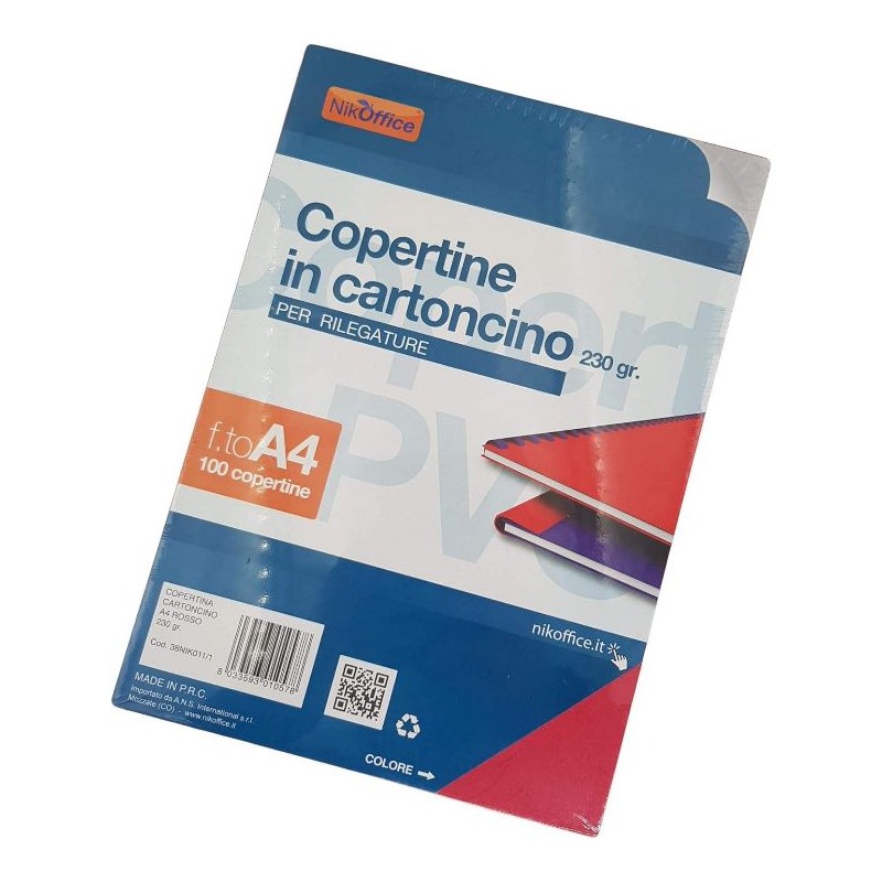 COPERTINE A4 QUADRANTI IN CARTONCINO PER RILEGATURE 230GR ROSSO (100FG) 38NIK011/1