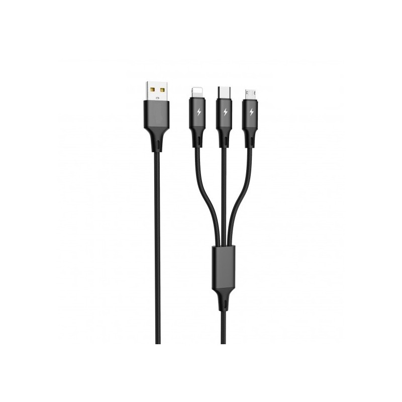 CAVO DI RICARICA MULIPLO USB 3 IN 1 MICRO - TYPE C - LIGHTNING - NERO USB 2.0 (LE-061)