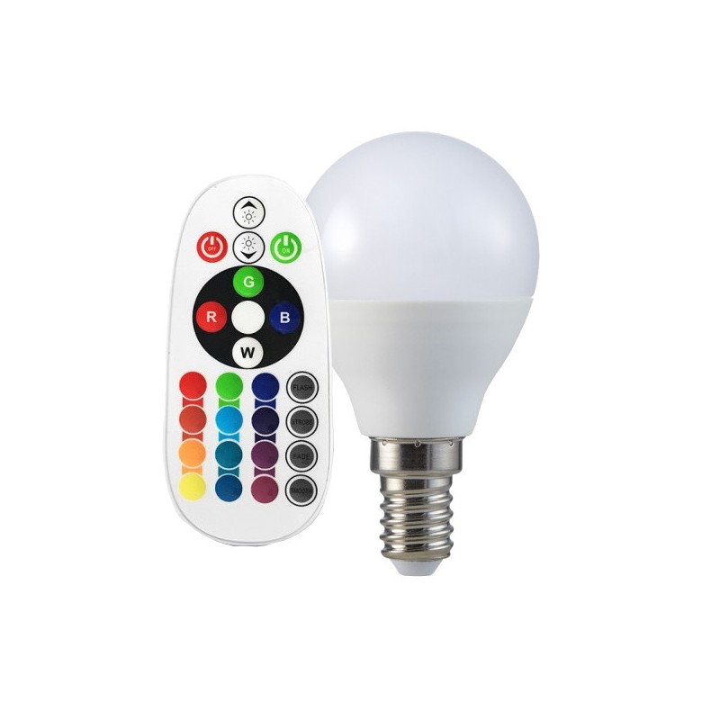 LAMPADINA A LED BULBO 3.5W E14 P45 CONTROLLO LUMINOSITA RF ATTENUABILE RGB + 4000K (2776)