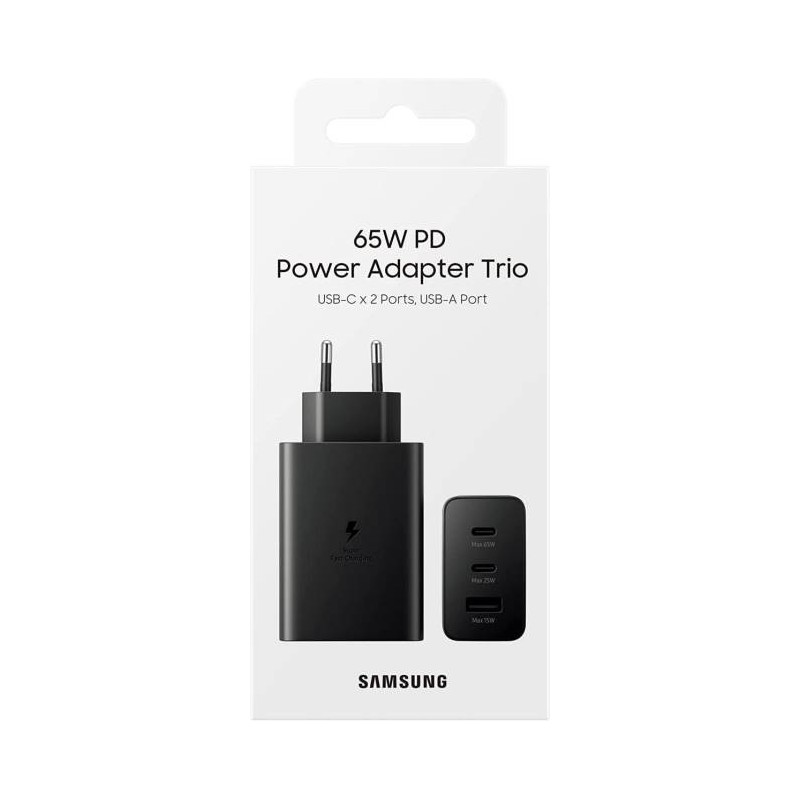 Caricabatterie Samsung 65W Trio EP-T6530 FC USB-C+USB-A Black