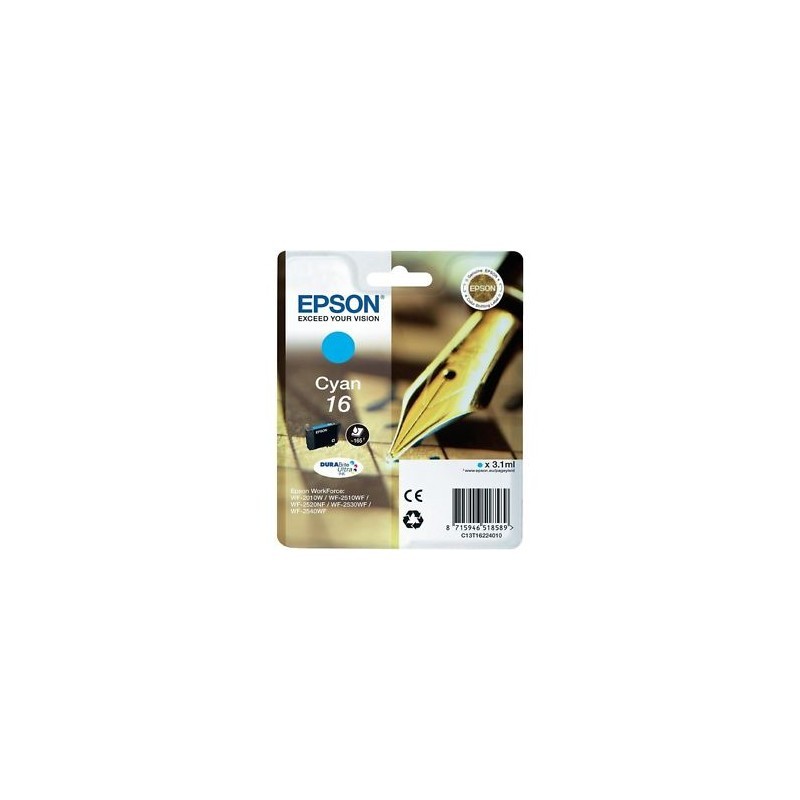 CARTUCCIA ORIGINALE EPSON CIANO C13T16224012 T1622 ~165 PAGINE 3,1ml standard