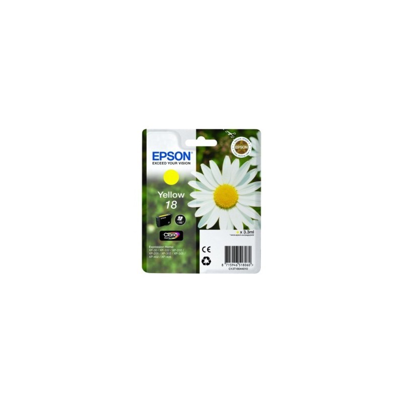 CARTUCCIA ORIGINALE EPSON GIALLO C13T18044012 T1804 ~180 PAGINE 3,3ml standard