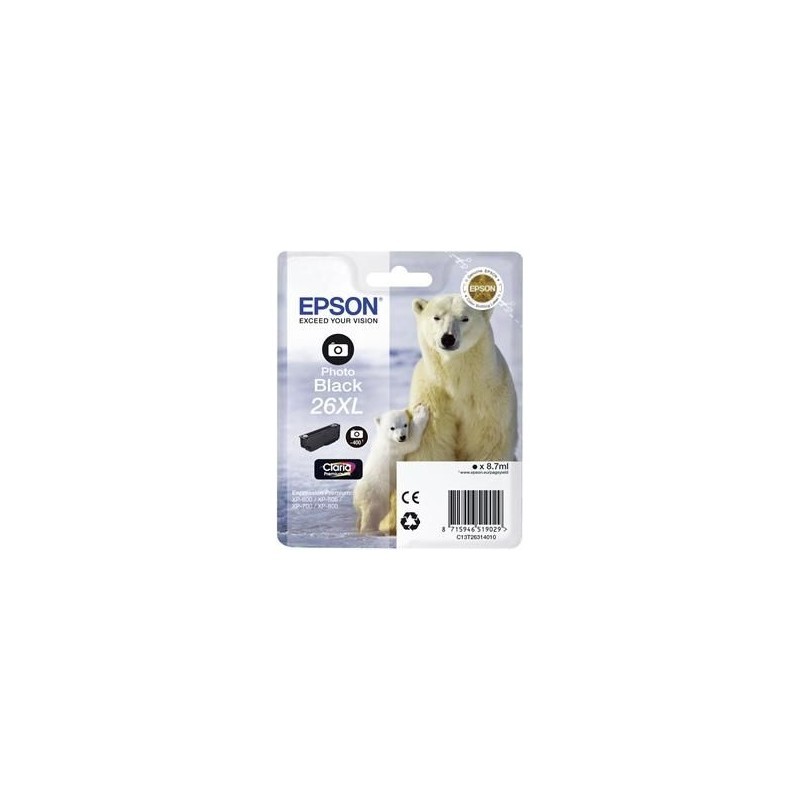 CARTUCCIA ORIGINALE EPSON NERO (Foto) C13T26314010 T2631 ~400 PAGINE 8,7ml Cartucce XL, foto black