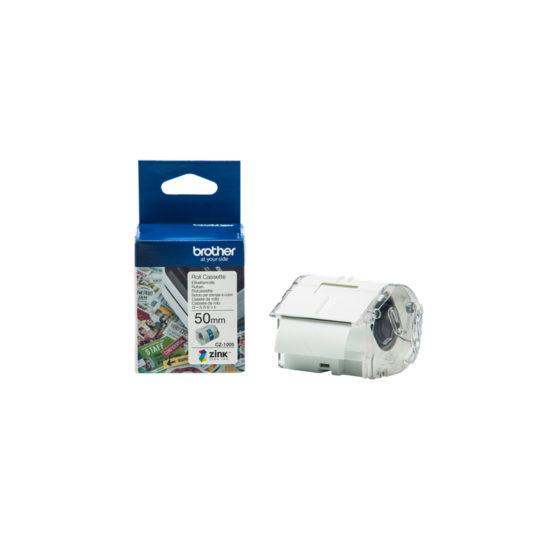 Etichette Originale Brother CZ-1005 Bianco / Trasparente 50 mm Rotolo di etichette colorate 50 mm x 5 m, autoadesive