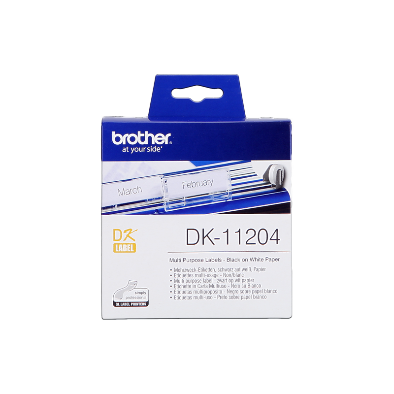 ETICHETTE ORIGINALE BROTHER Nero su bianco DK-11204 etichette in carta multiuso, 17x54 mm bainco 400 et/ruolo