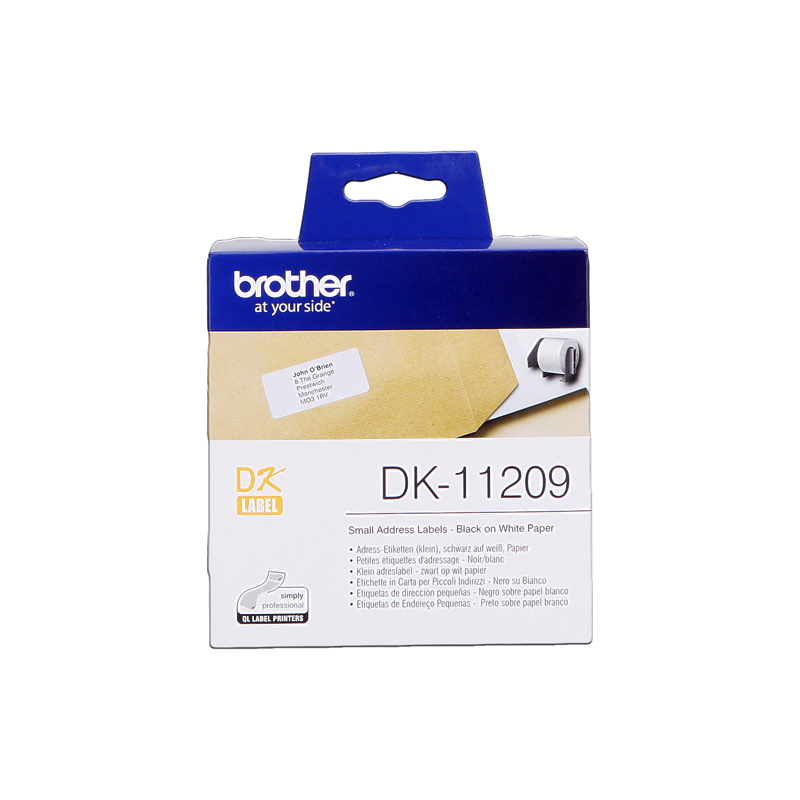 ETICHETTE ORIGINALE BROTHER Nero su bianco DK-11209 etichette in carta per indirizzi, 29x62 mm bianco 800 et./ruolo