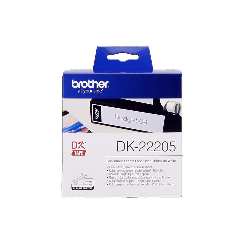 ETICHETTE ORIGINALE BROTHER Nero su bianco DK-22205 etichetta a lunghezza continua, 62mm bianco 30,48m