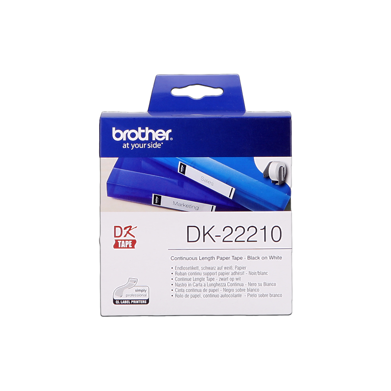 ETICHETTE ORIGINALE BROTHER Nero su bianco DK-22210 etichetta a lunghezza continua, 29mm x 30,48m bianco