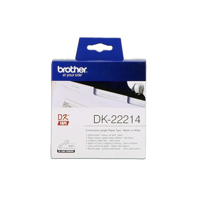 ETICHETTE ORIGINALE BROTHER Nero su bianco DK-22214 etichetta a lunghezza continua, 12 mm bianco 30,48 m