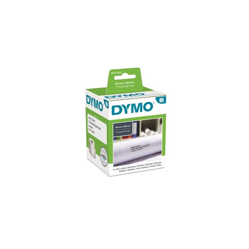 ETICHETTE ORIGINALE DYMO BIANCO S0722400 99012 etichette bianche per indirizzo, 89x36mm, 2x260 pezzi