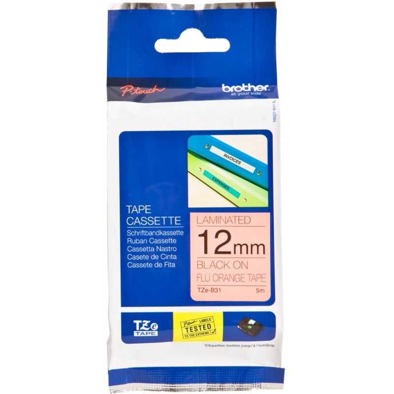 NASTRO ORIGINALE BROTHER Nero su arancione TZe-B31 TZ-B31 12 mm x 5 m, laminato