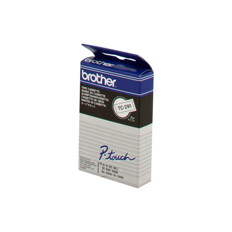 NASTRO ORIGINALE BROTHER Nero su bianco TC-291 9 mm x 7,7 m, laminato