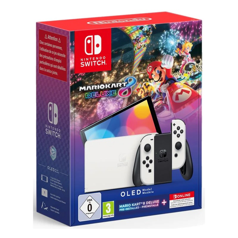 Switch Console OLED White + Mario Kart 8 Deluxe Preinstallato + 12 Mesi Nintendo Switch Online