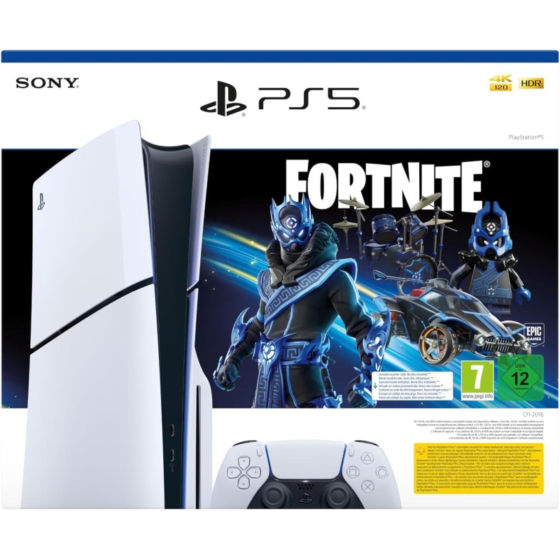 Console Sony PS5 1TB Standard Slim White Cobalt Star Fortnite Bundle ITA