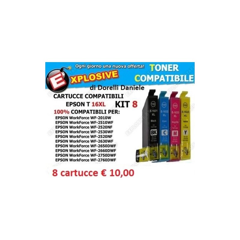 8 Cartucce Epson 2 T1631 Black - 2 T1632 Ciano - 2 T1633 Magenta - 2 T1634 Yellow