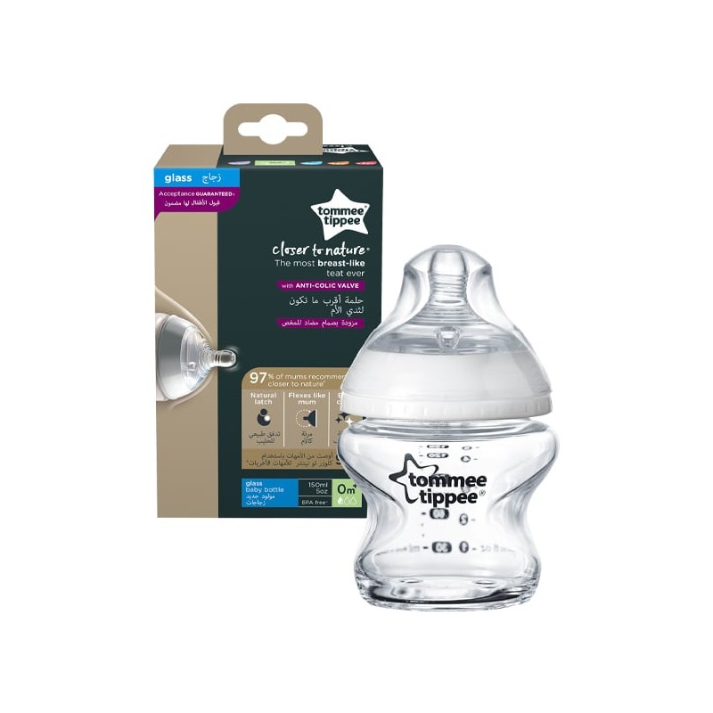 TOMMEE TIPPEE BIBERON VETRO 150ML 0M+ FLUSSO LENTO CLOSER T             