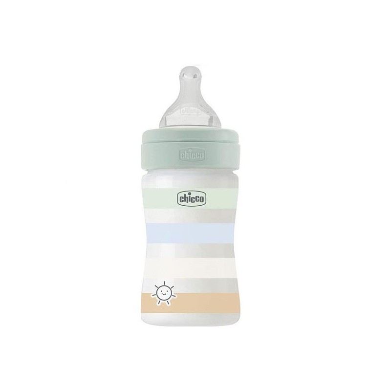 CHICCO BIBERON WB PLAST.GREEN BOY 150ML FL.LENTO SILICO                 