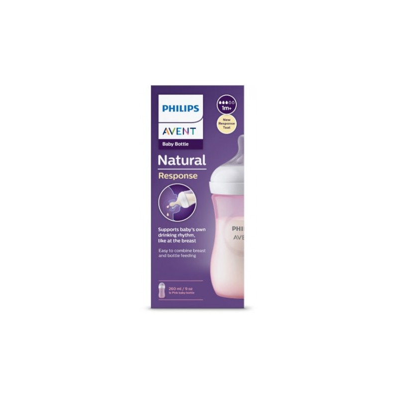 AVENT BIBERON NATURAL 3.0 PLASTICA ROSA 260ML 1M+ 3 GOCCE               