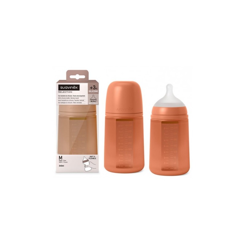 SUAVINEX SELECTION BIBERON SILICONE 240ML ORANGE SUNSET FLU             