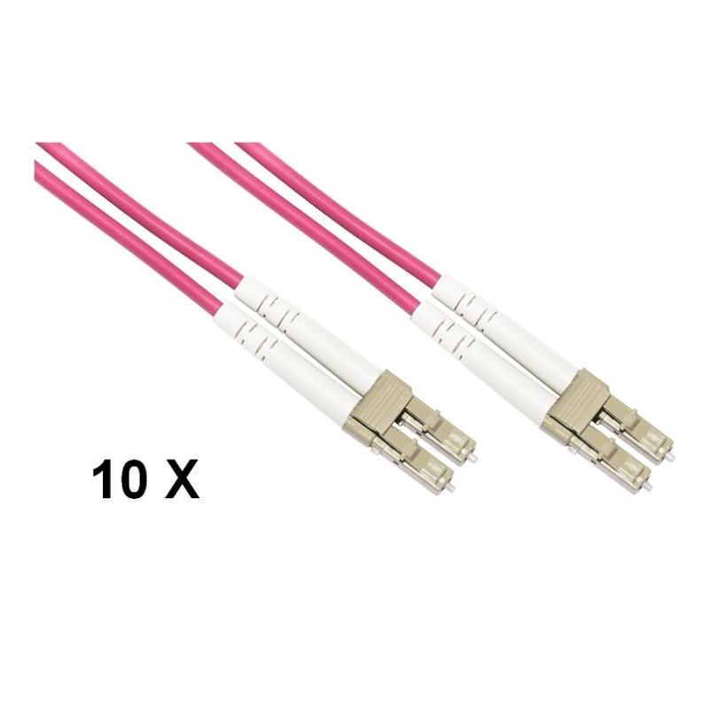 CONFEZIONE 10 CAVO FIBRA OTTICA LC A LC MULTIMODE DUPLEX OM4 GUAINA 2 MM 50/125 MT.1 (LKLCLC4501E)