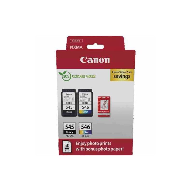 CARTUCCIA ORIGINALE CANON MULTIPACK PG-545 + CL-546 + 50 FOGLI 10X15 (8287B008)