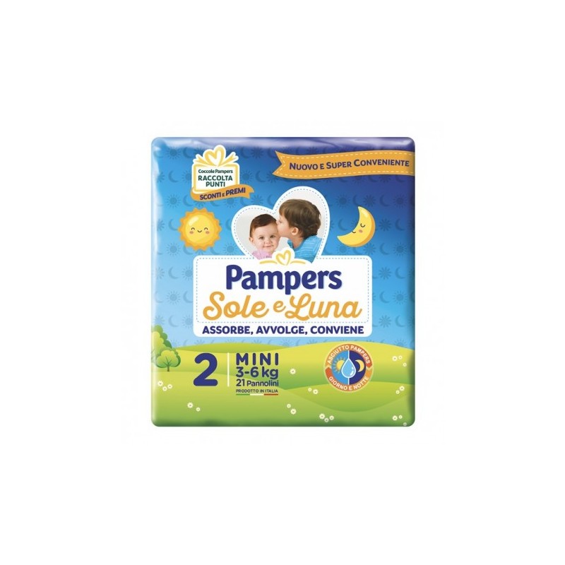 PAMPERS SOLE/LUNA TG.2 PANNOLINO MINI 3/6 KG 21 PZ                      